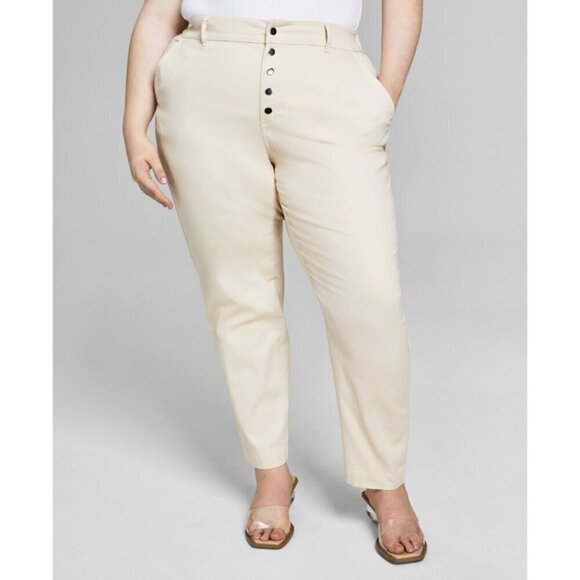 BAR III Plus Size Snap Closure High-Rise Tapered Beige Dress Pants NWT - Picture 1 of 5
